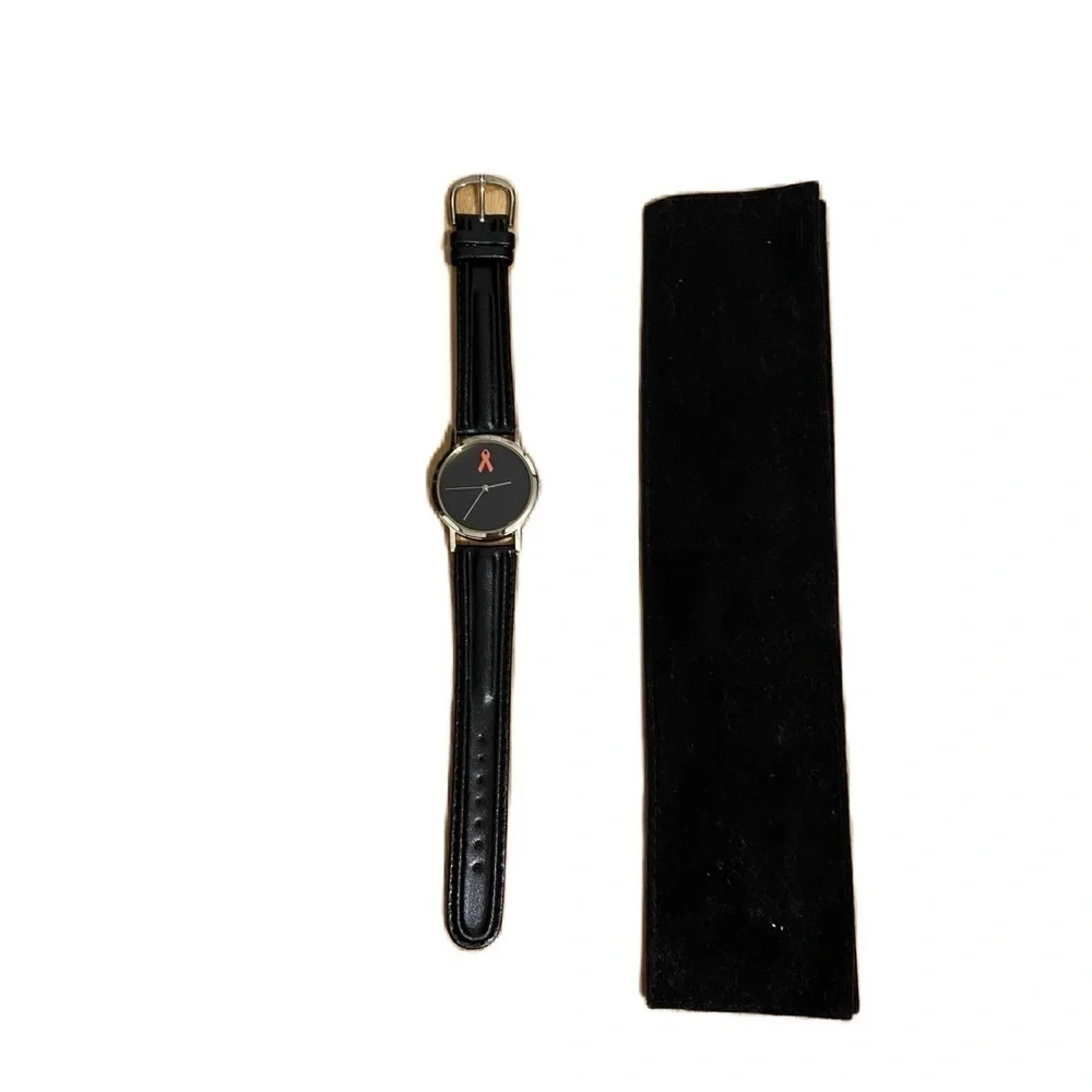 AIDS Awareness Catalog A&T Editeur Black Leather Strap Watch